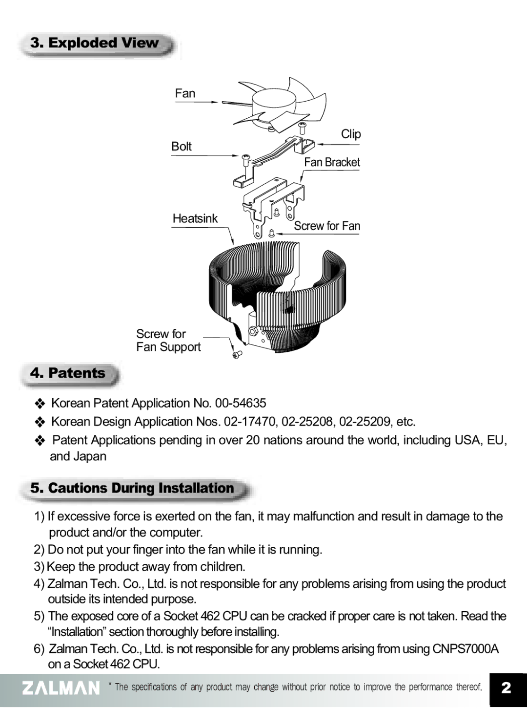 ZALMAN CNPS7000A manual Exploded View, Patents 