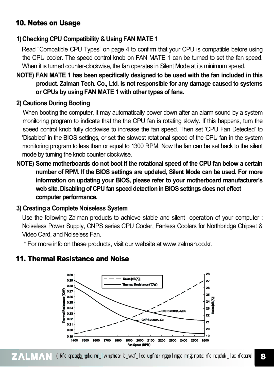 ZALMAN CNPS7000A manual Thermal Resistance and Noise, 1Checking CPU Compatibility & Using FAN Mate 