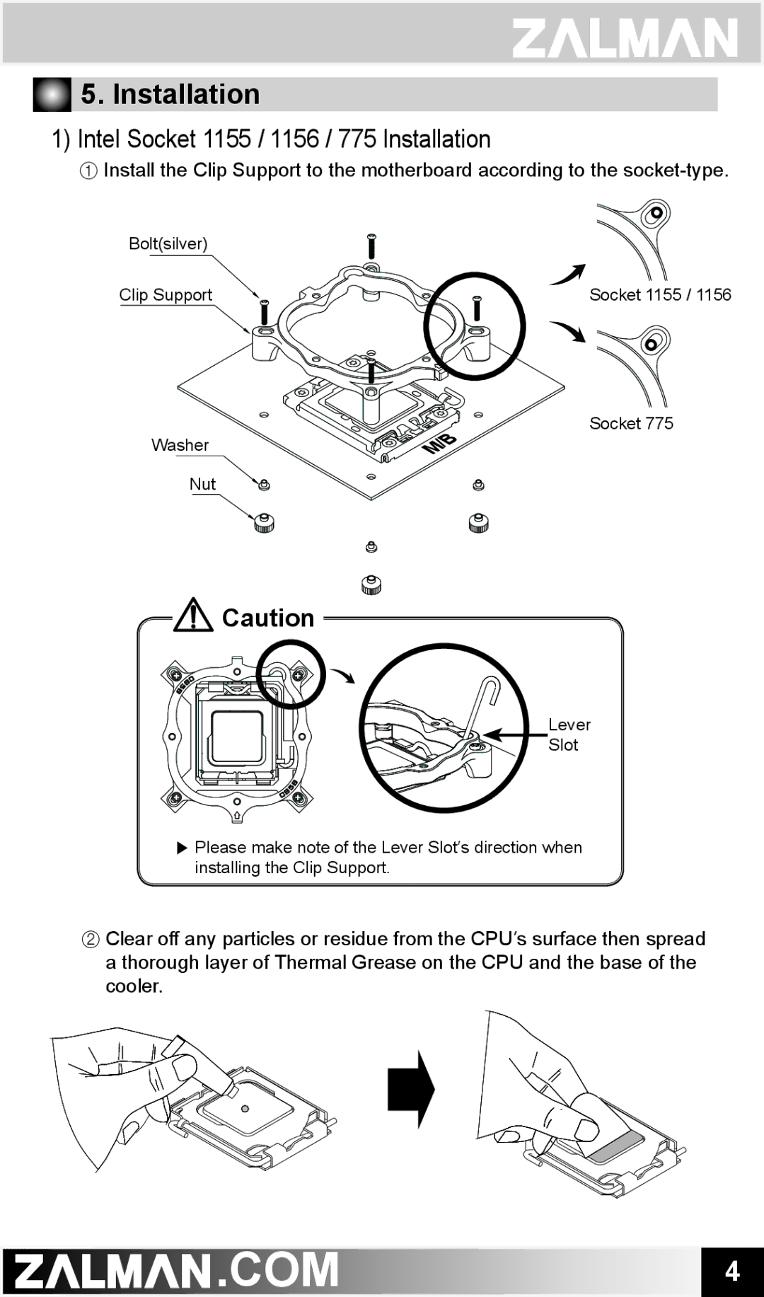 ZALMAN CNPS7700 user manual Intel Socket 1155 / 1156 / 775 Installation 