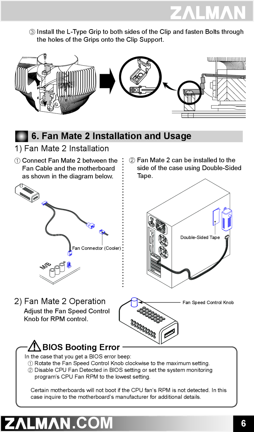 ZALMAN CNPS7700 user manual Fan Mate 2 Installation and Usage, Fan Mate 2 Operation 