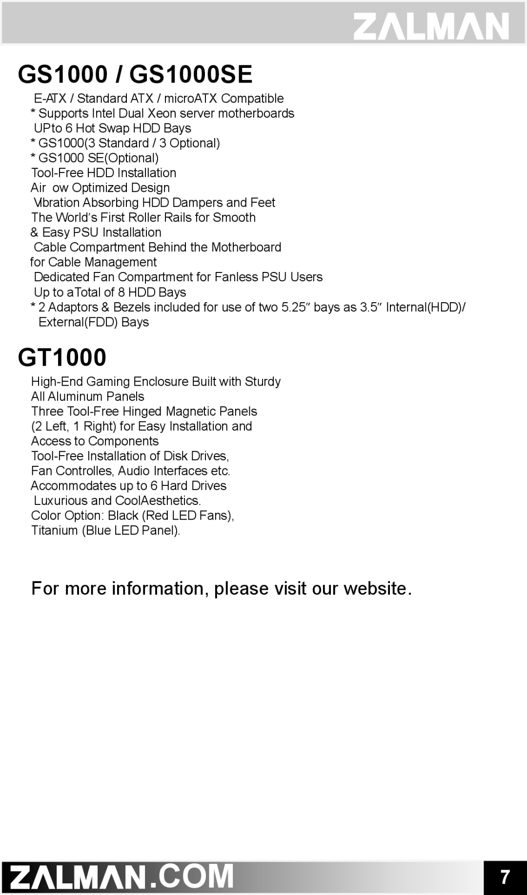 ZALMAN CNPS7700 user manual GS1000 / GS1000SE 