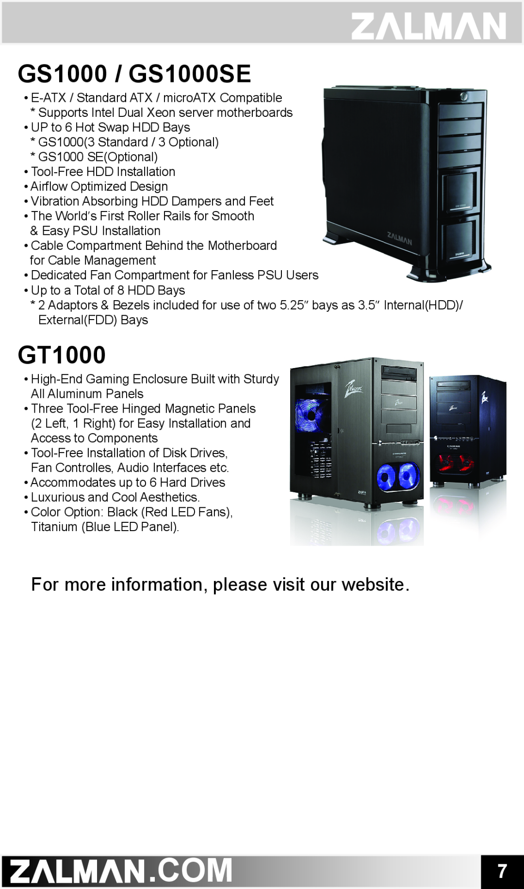ZALMAN CNPS7700 user manual For more information, please visit our website, GS1000 / GS1000SE, GT1000 