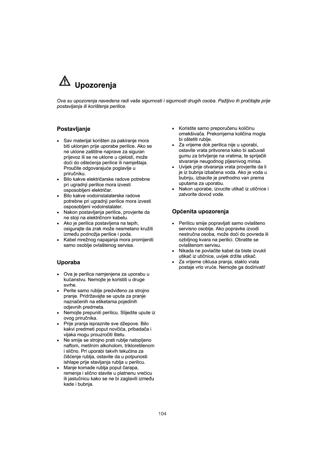 Zanussi 106 user manual 104 