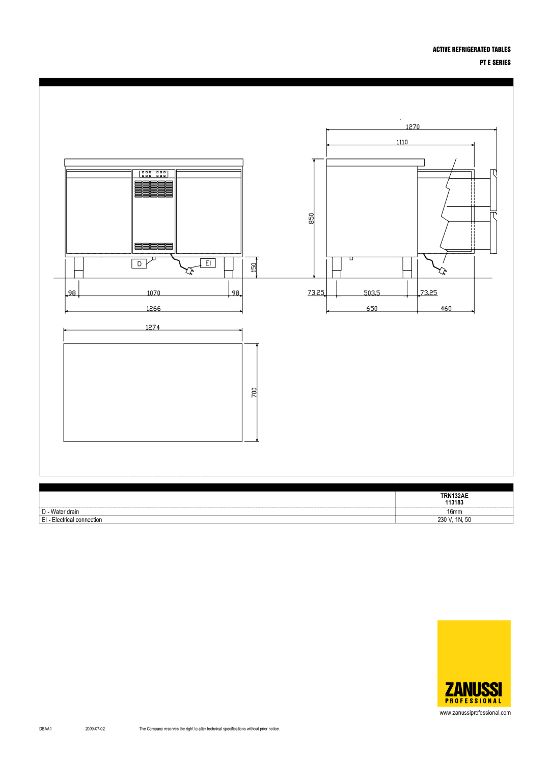 Zanussi TRN183AE, 113183, 113185, 113184, TRN132AE, TRN224AE dimensions Zanussi 