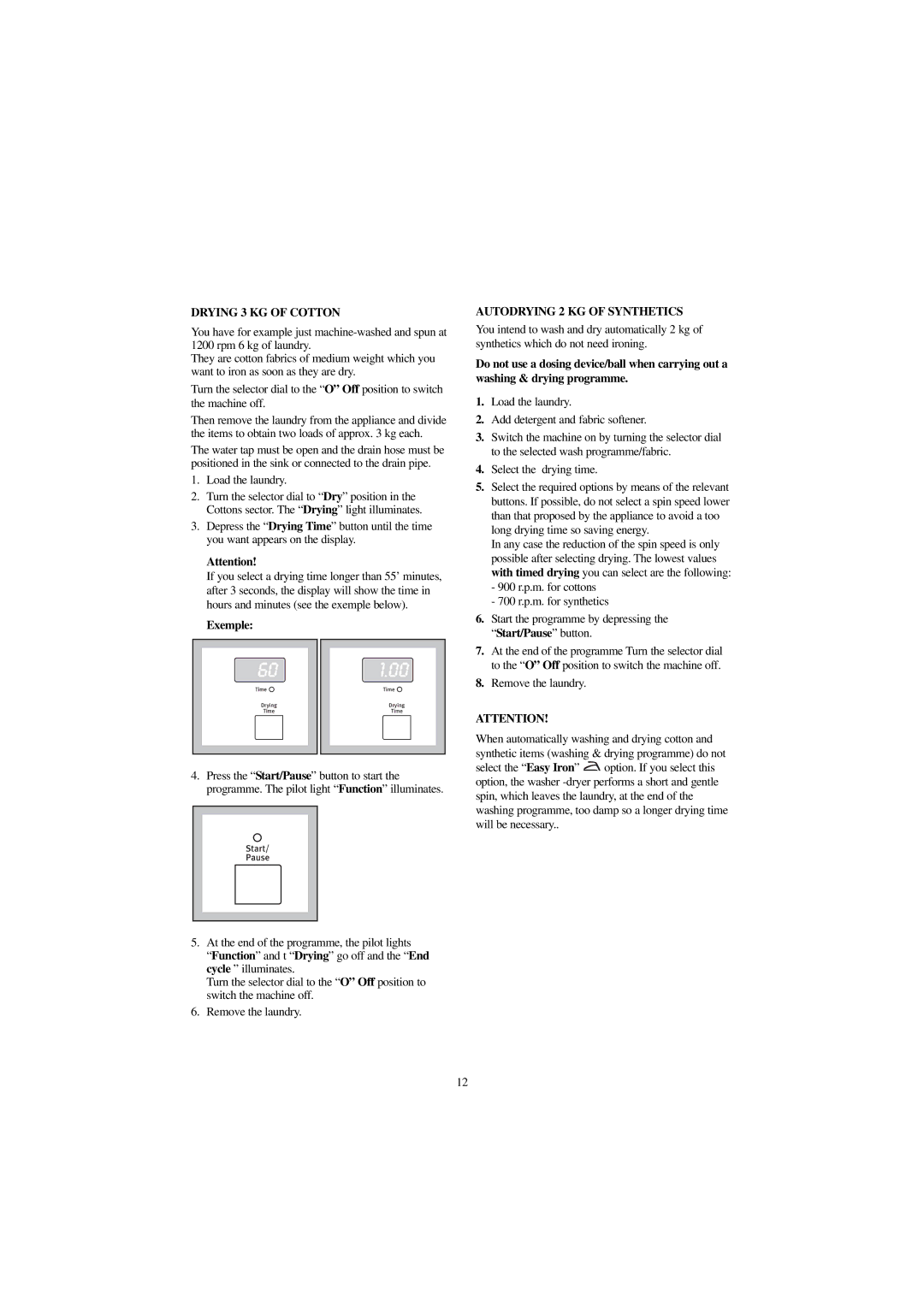 Zanussi 1262 S, 1262 W manual Load the laundry, Exemple 