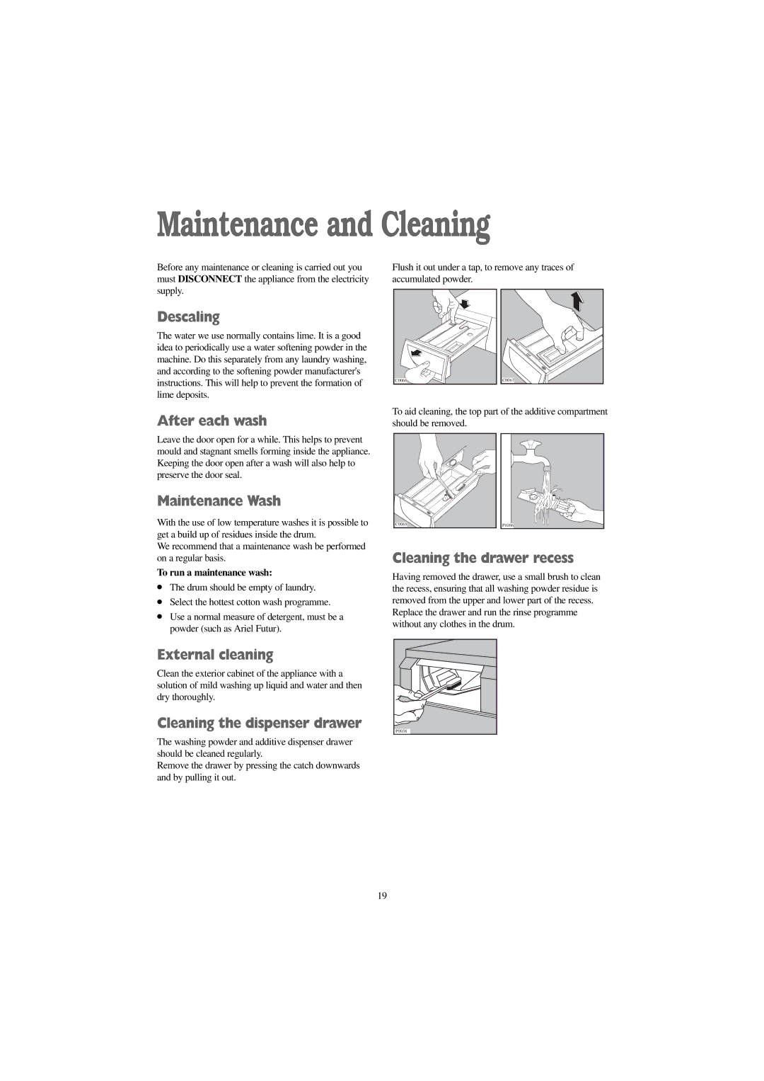 Zanussi 1262 W, 1262 S manual Maintenance and Cleaning 