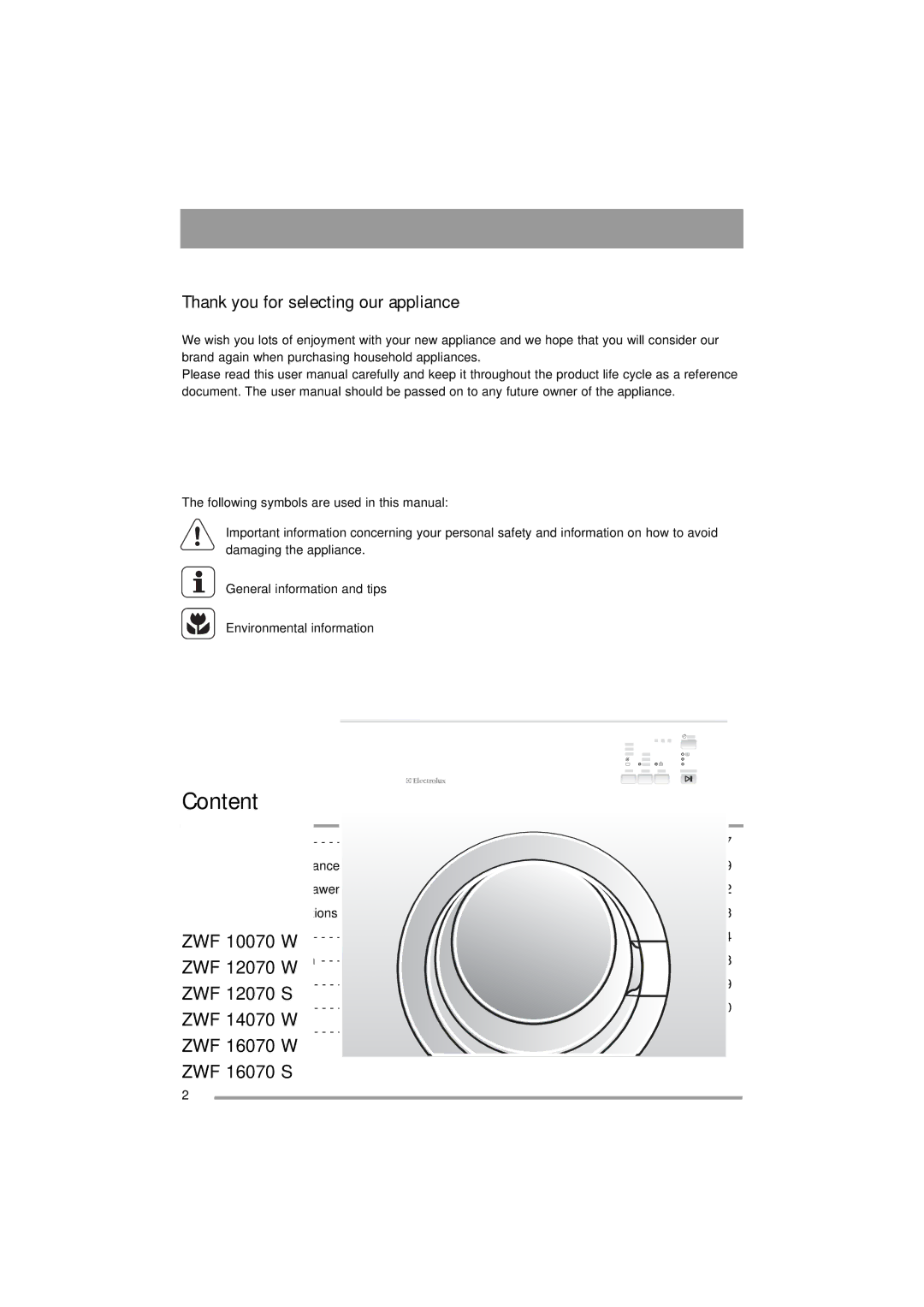 Zanussi 132973860 user manual Content, Thank you for selecting our appliance 