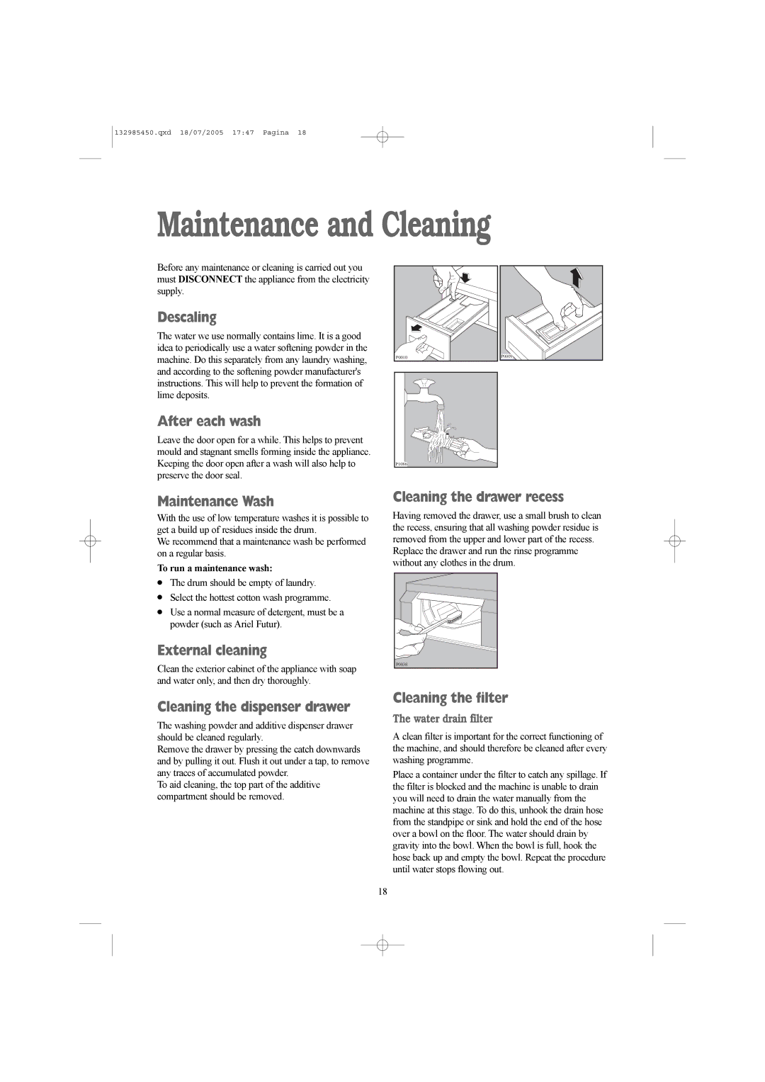 Zanussi 132985450 manual Maintenance and Cleaning 