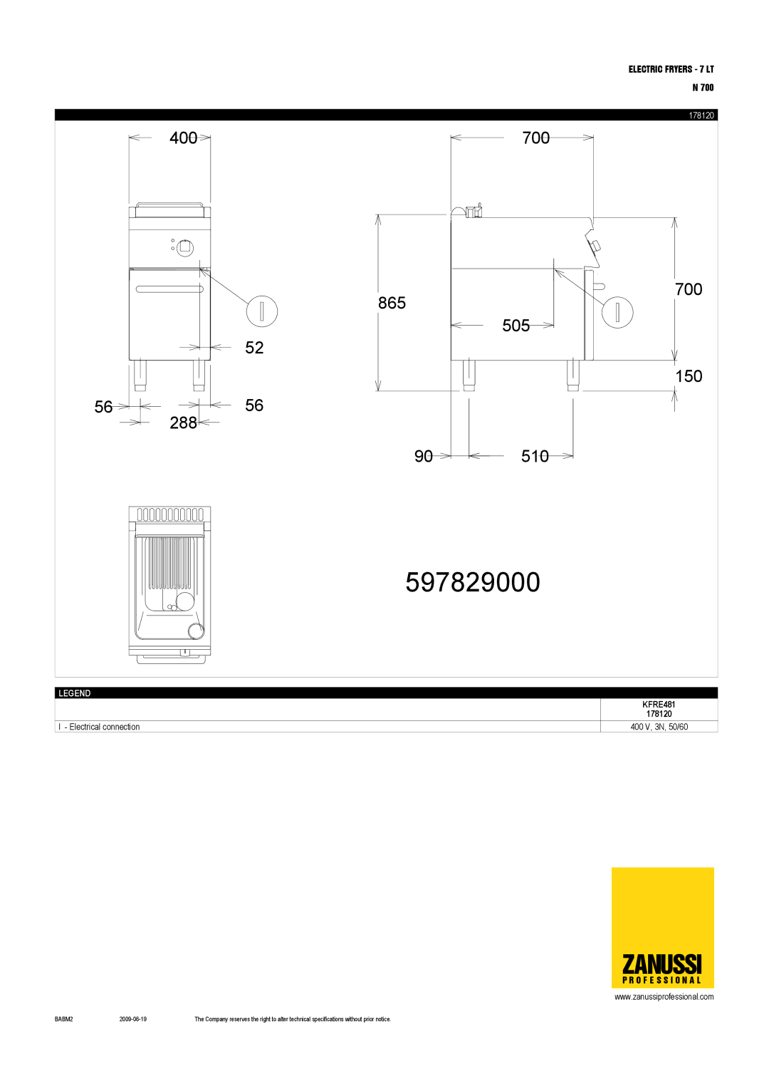 Zanussi 178118, 178119, 178132, 178131, 178120, 178121, KFRE481T2, KFRE8312, KFRE831T dimensions 597829000 