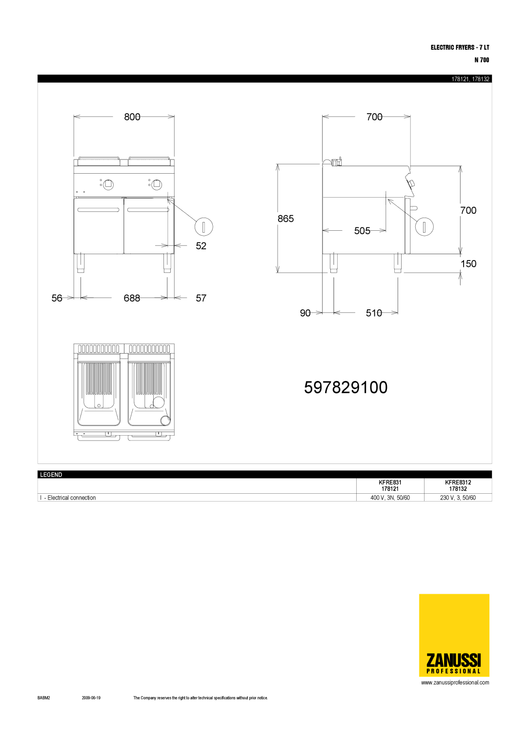 Zanussi 178119, 178132, 178131, 178120, 178121, 178118, KFRE481T2, KFRE8312, KFRE831T dimensions 597829100 