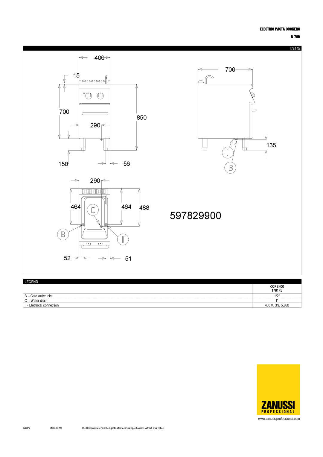 Zanussi 178145, 178146, KCPE810, 178147, KCPE400, KCPE800 dimensions 597829900 