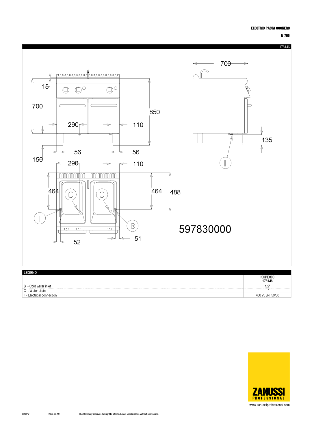 Zanussi KCPE400, 178146, KCPE810, 178147, 178145, KCPE800 dimensions 597830000 