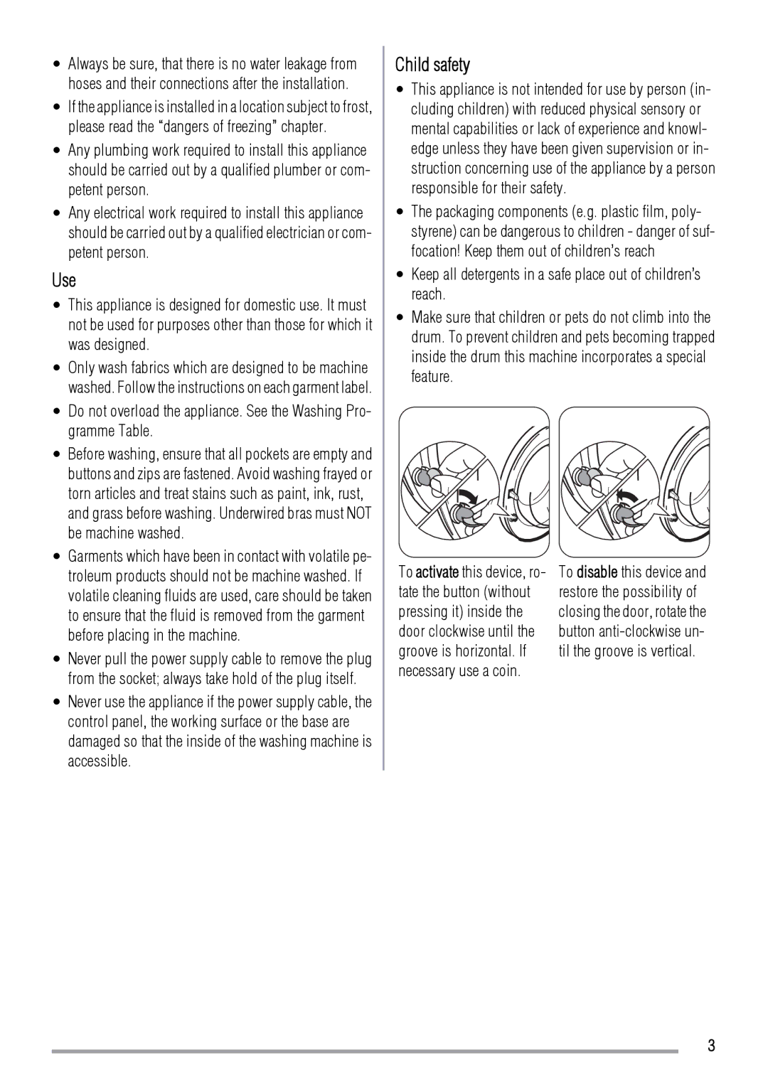 Zanussi 192994960-00-202009 user manual Use, Child safety 