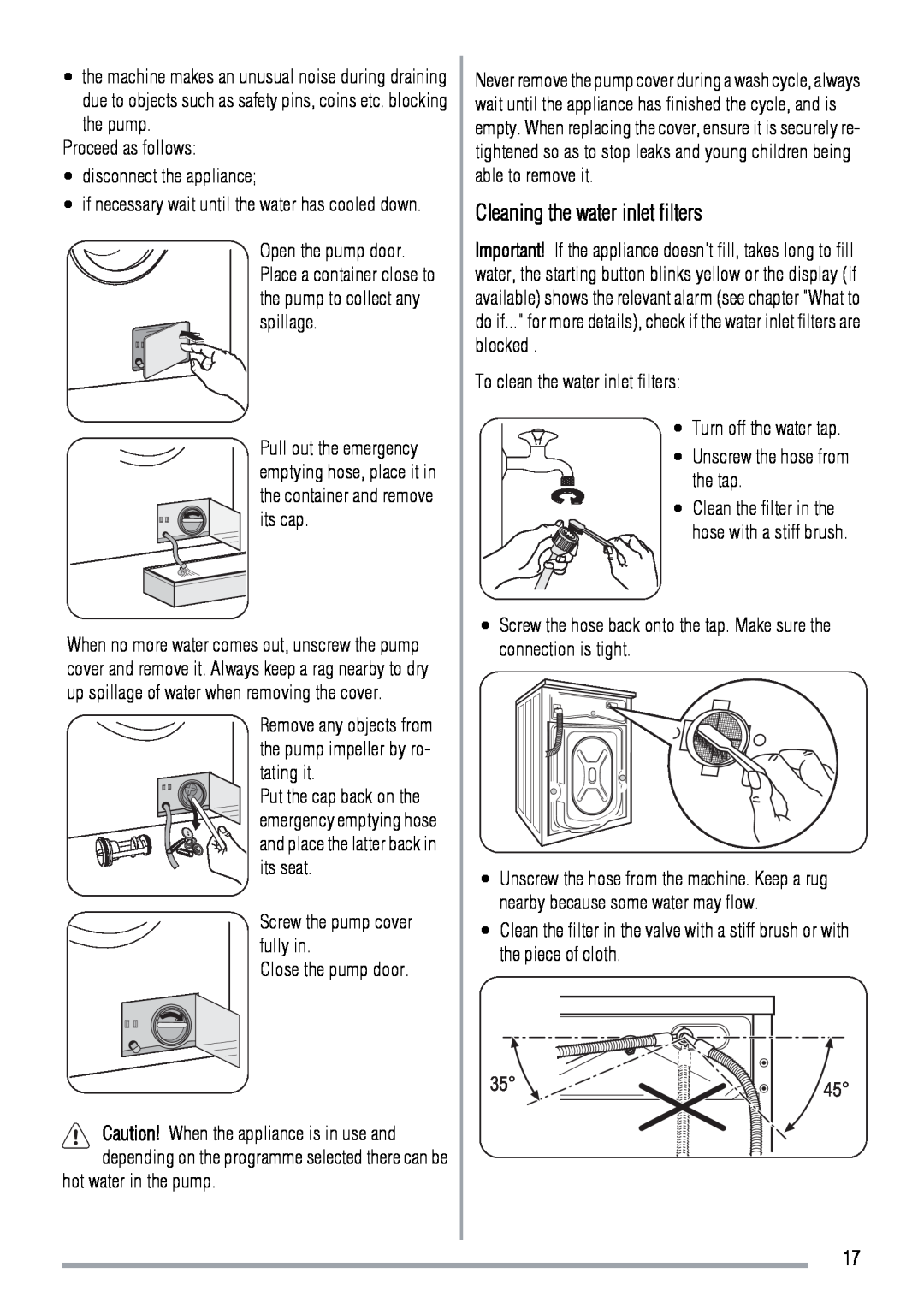 Zanussi 192994960-00-202009 user manual Cleaning the water inlet filters, Proceed as follows disconnect the appliance 