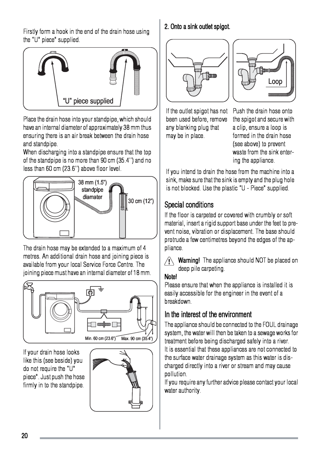 Zanussi 192994960-00-202009 Special conditions, In the interest of the environment, Onto a sink outlet spigot, Loop 