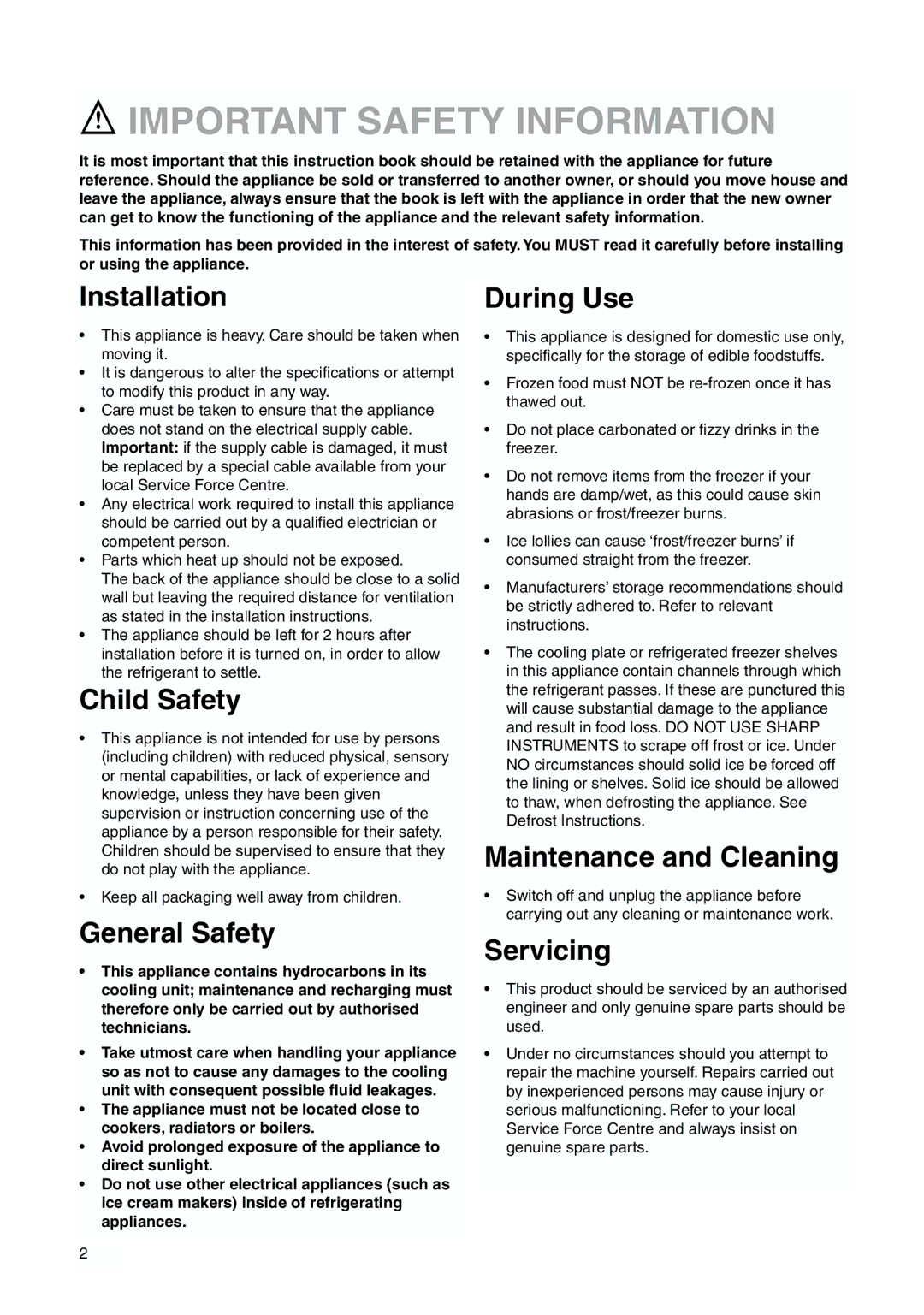 Zanussi 2223 265-44 user manual Important Safety Information, Installation 