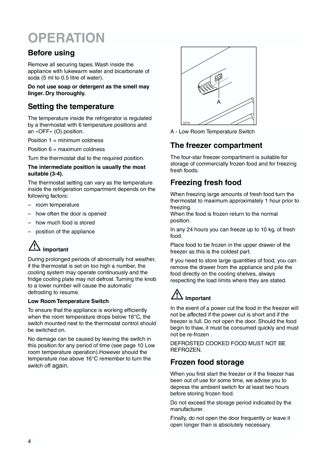 Zanussi 2223 265-44 user manual Operation 