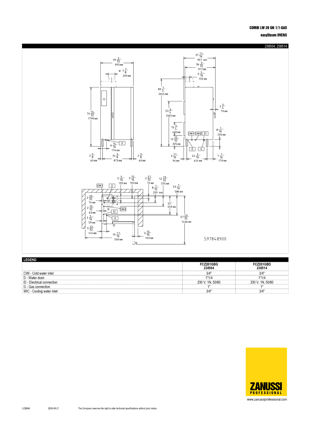 Zanussi FCZ201GBG, 238504, 238514, FCZ201GBD dimensions Zanussi 