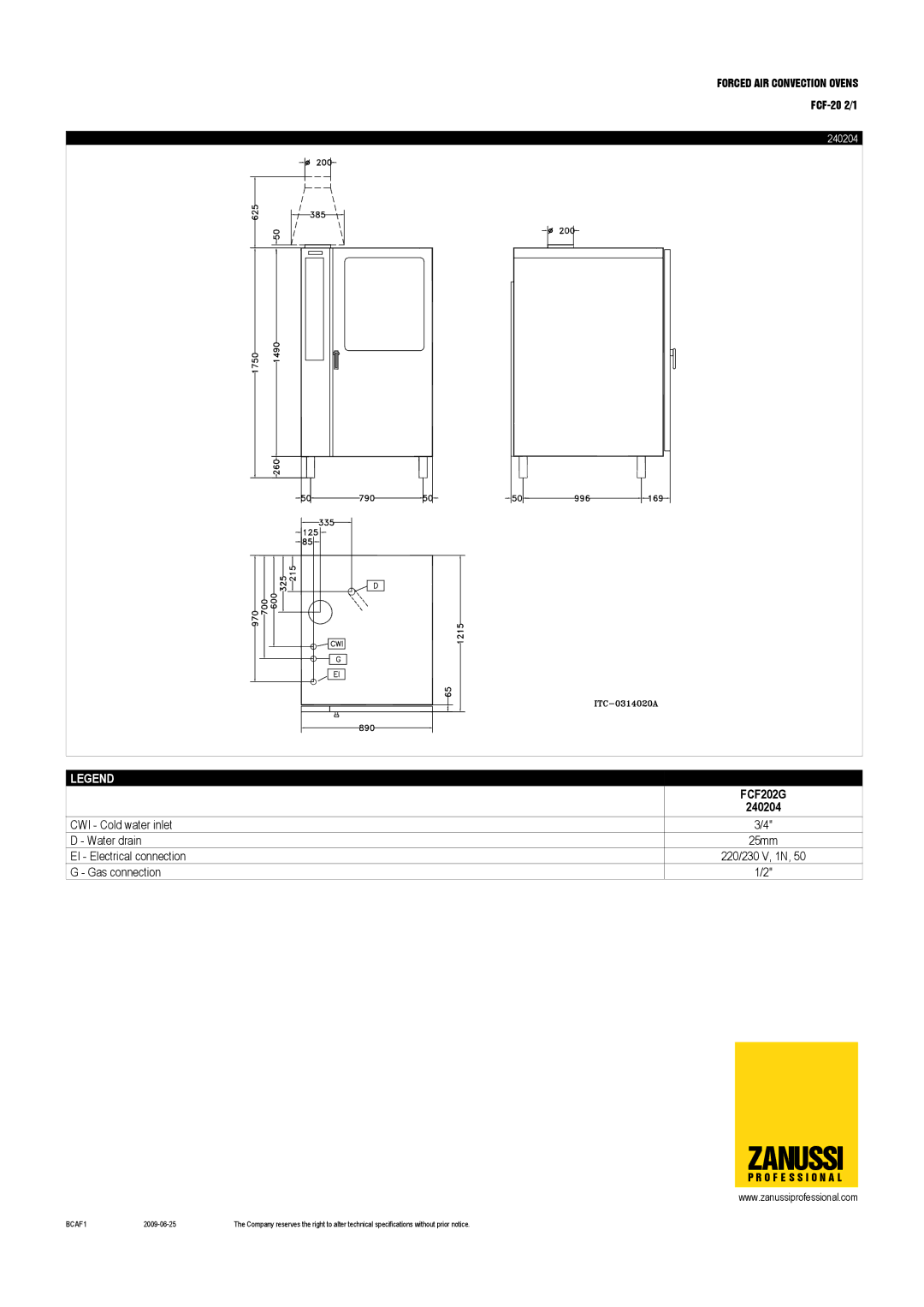 Zanussi 240209, 240204 dimensions Zanussi 