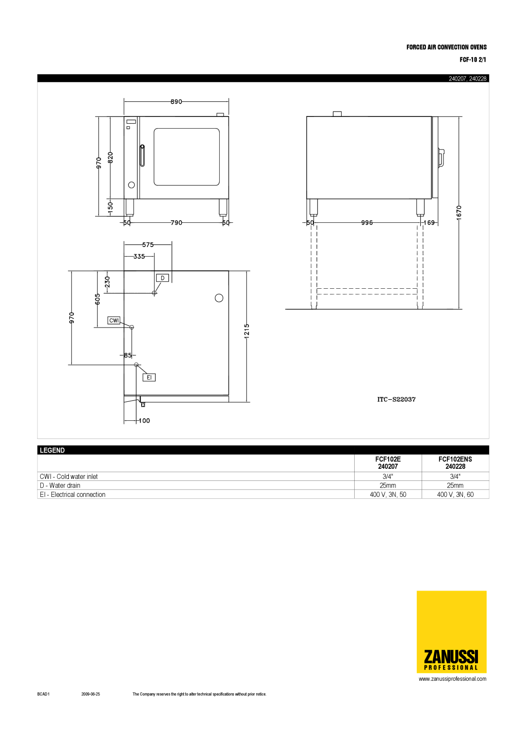 Zanussi 240224, FCF-10 2/1, 240202, 240262, FCF102ENS, FCF102GT, FCF102GMS dimensions 240207 240228 