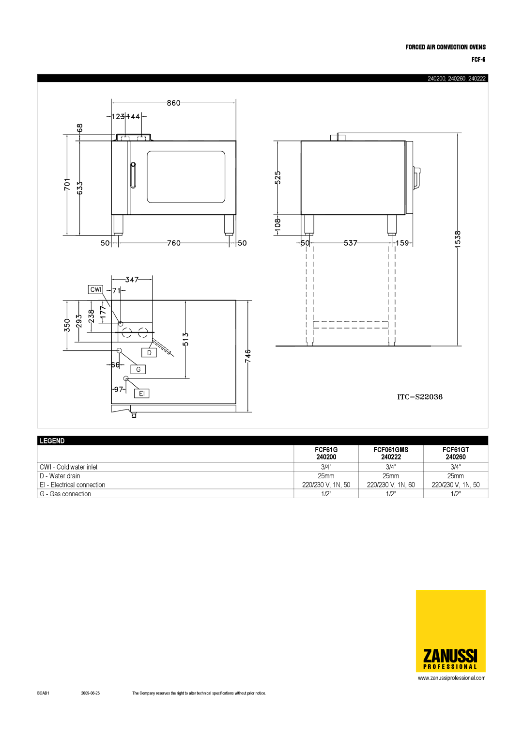 Zanussi 240226, 240260, FCF-6, FCF061ENS, 240222, 240211, 240200, FCF061ELN, 240205, FCF61GT, FCF061GMS dimensions Zanussi 