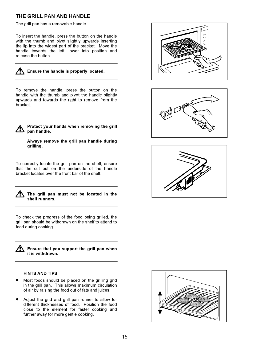 Zanussi 311608901 manual Grill PAN and Handle, Ensure the handle is properly located 