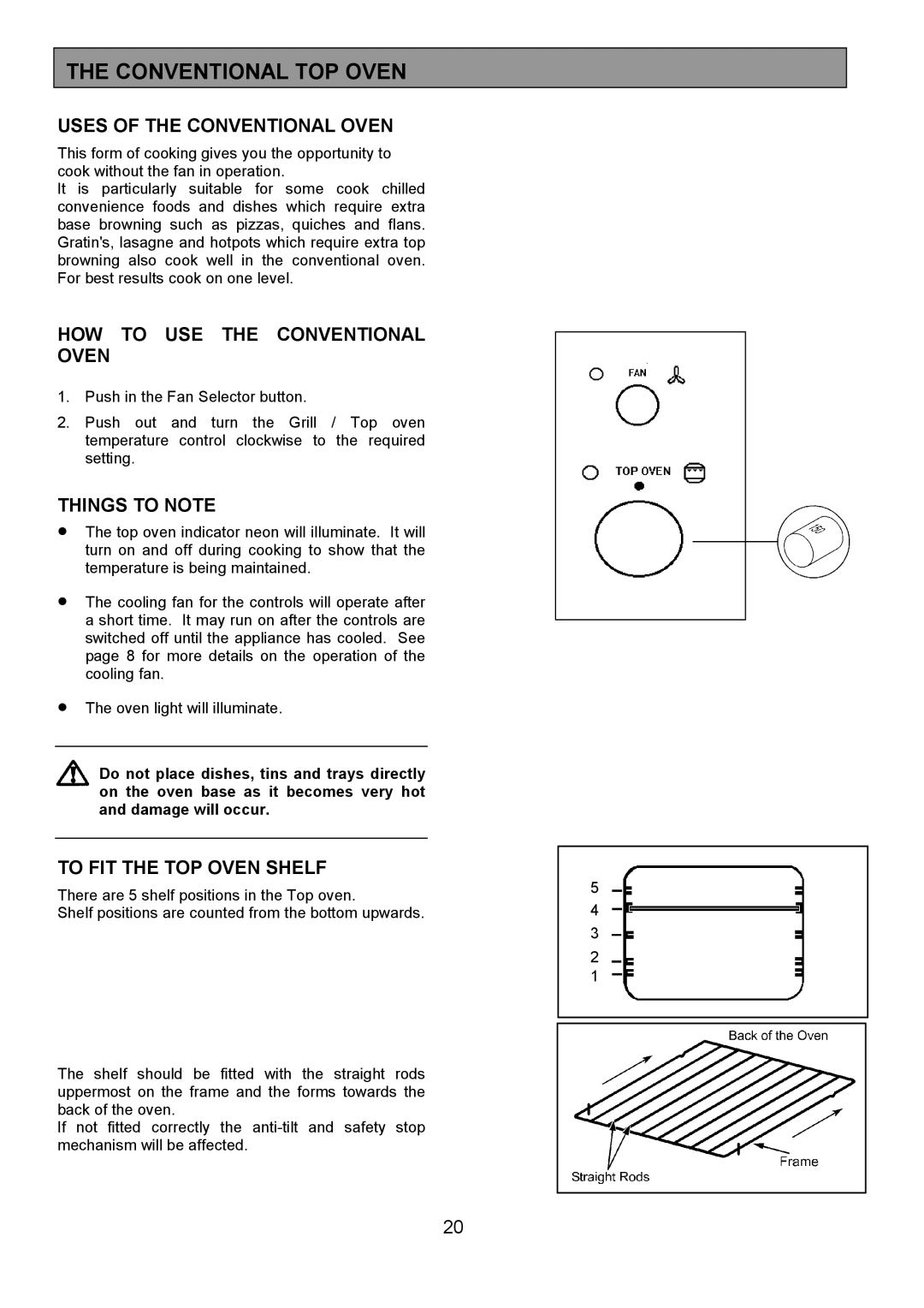 Zanussi 311608901 manual Conventional TOP Oven, Uses of the Conventional Oven, HOW to USE the Conventional Oven 