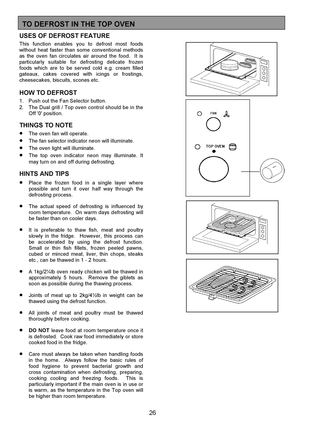 Zanussi 311608901 manual To Defrost in the TOP Oven, Uses of Defrost Feature, HOW to Defrost 