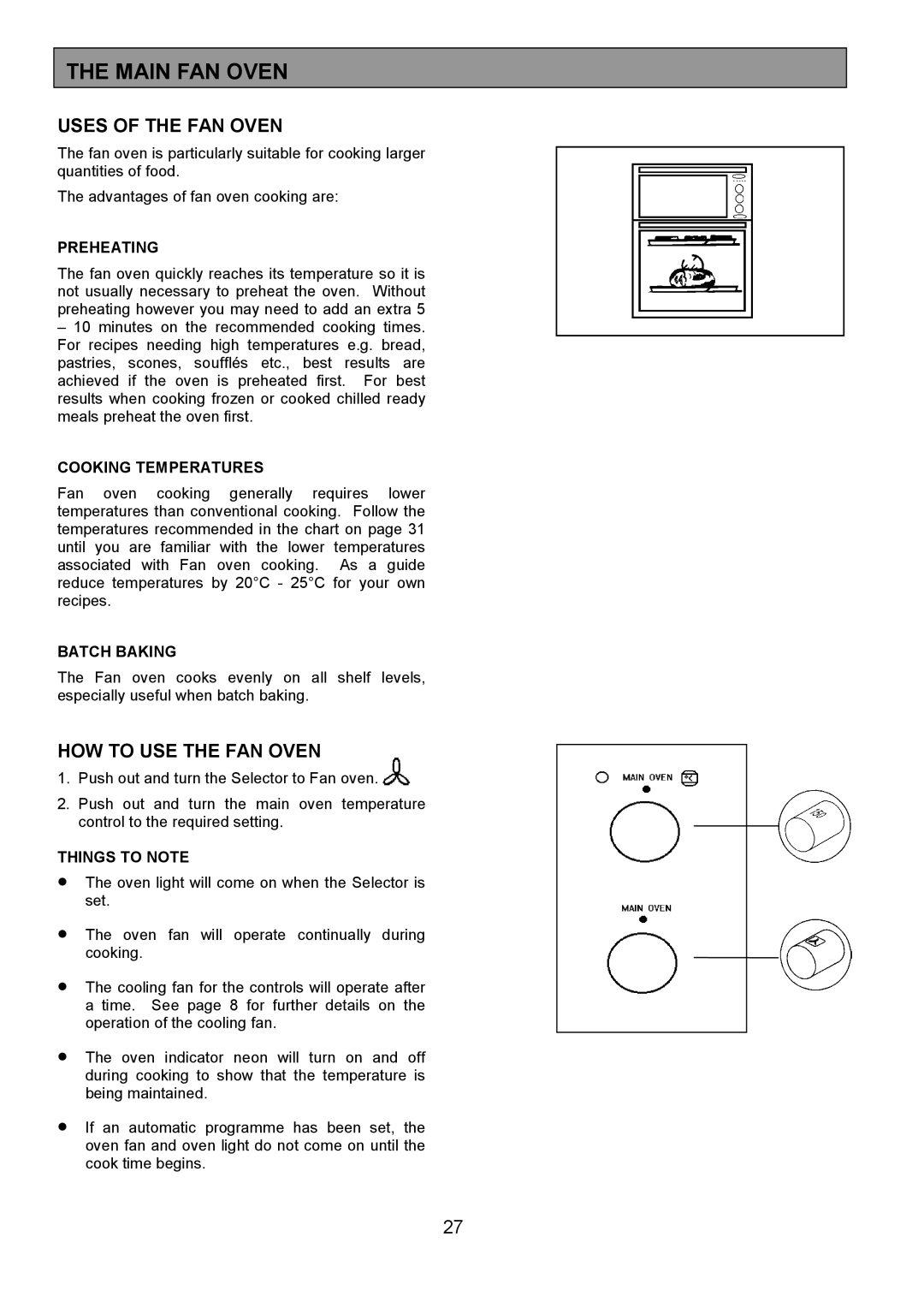 Zanussi 311608901 manual Main FAN Oven, Uses of the FAN Oven, HOW to USE the FAN Oven 