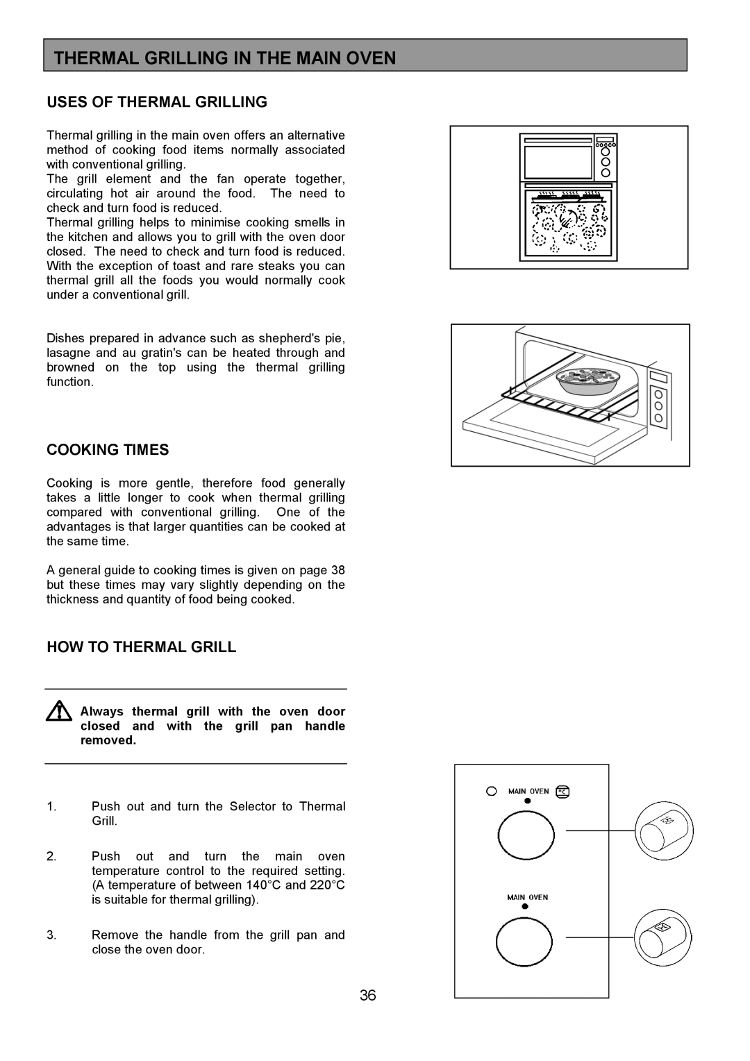 Zanussi 311608901 manual Thermal Grilling in the Main Oven, Uses of Thermal Grilling 