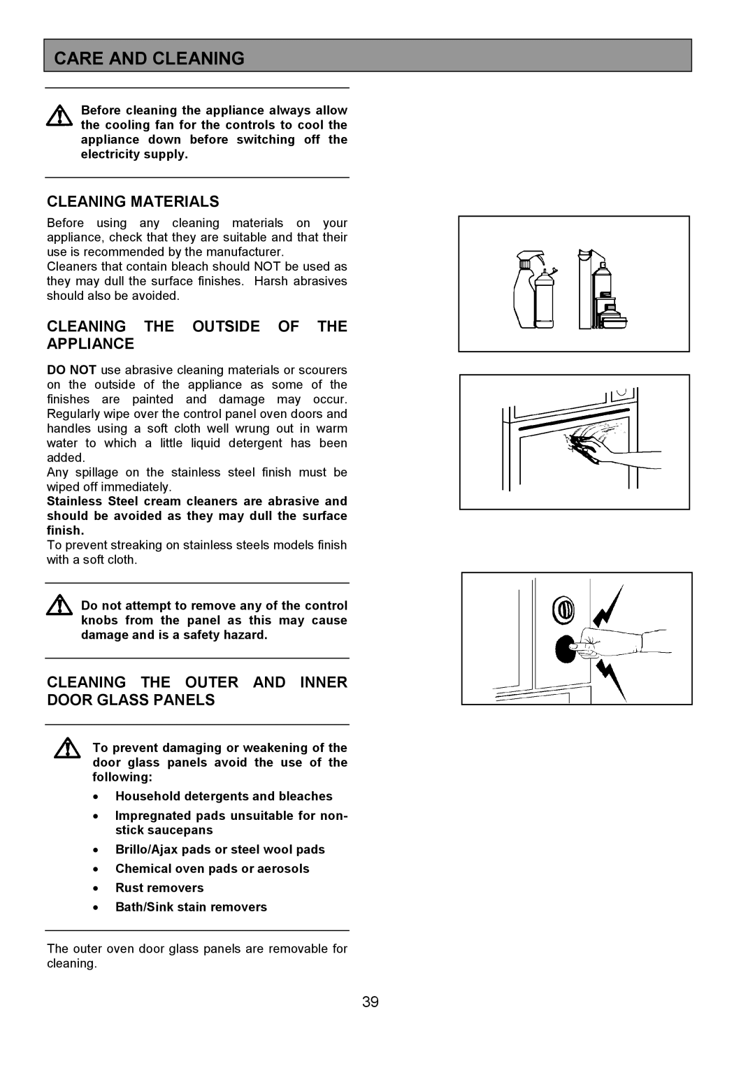 Zanussi 311608901 manual Care and Cleaning, Cleaning Materials, Cleaning the Outside of the Appliance 