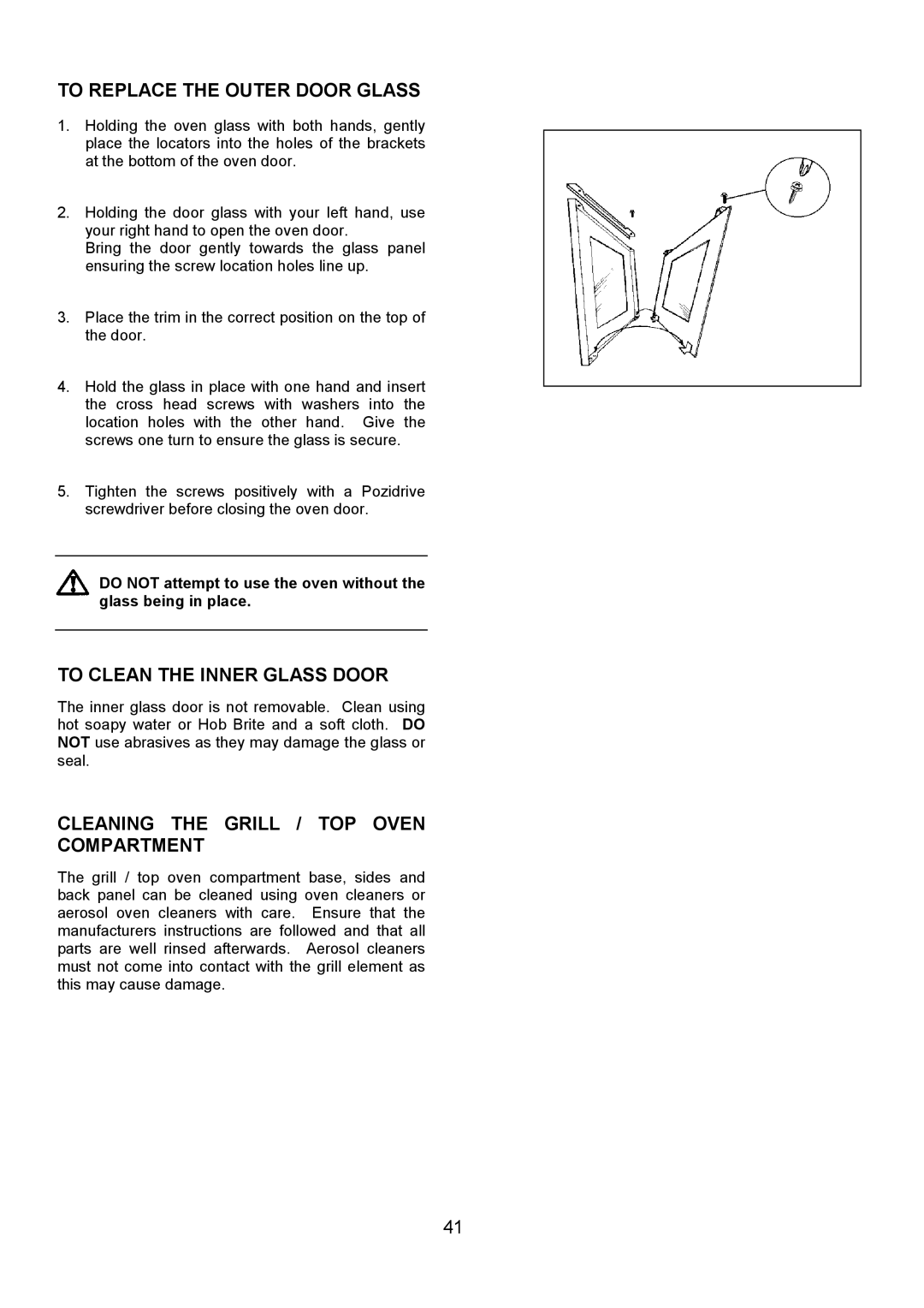 Zanussi 311608901 manual To Replace the Outer Door Glass, To Clean the Inner Glass Door 