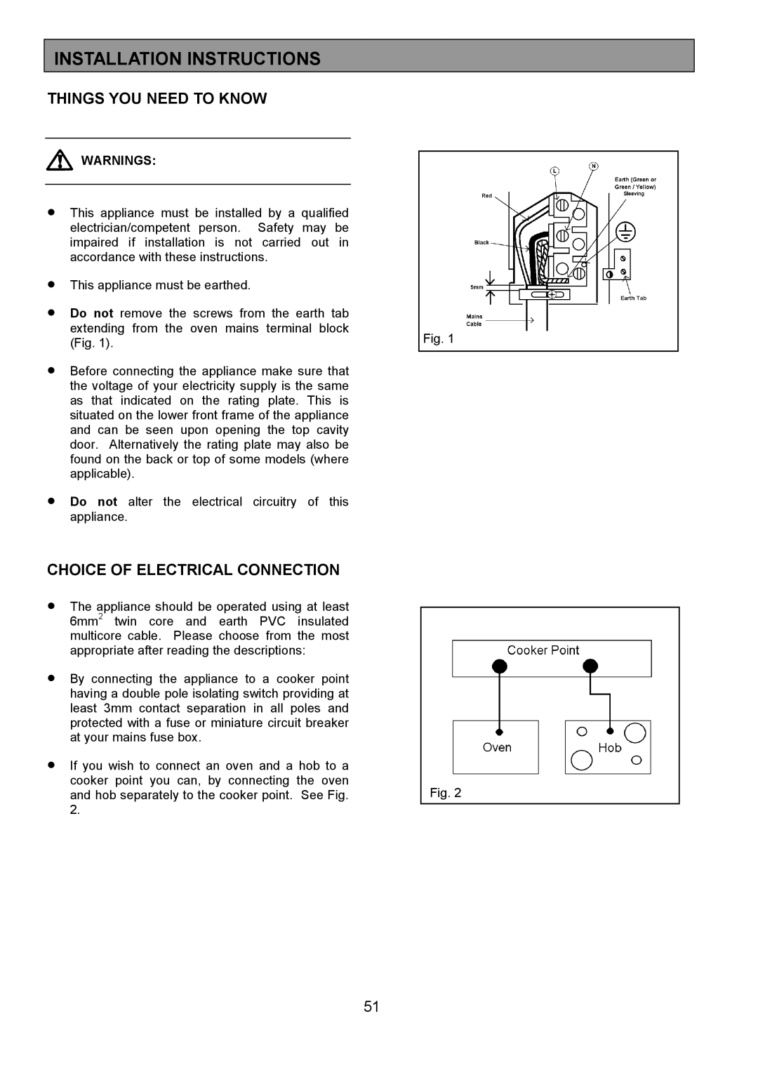 Zanussi 311608901 manual Installation Instructions, Things YOU Need to Know, Choice of Electrical Connection 