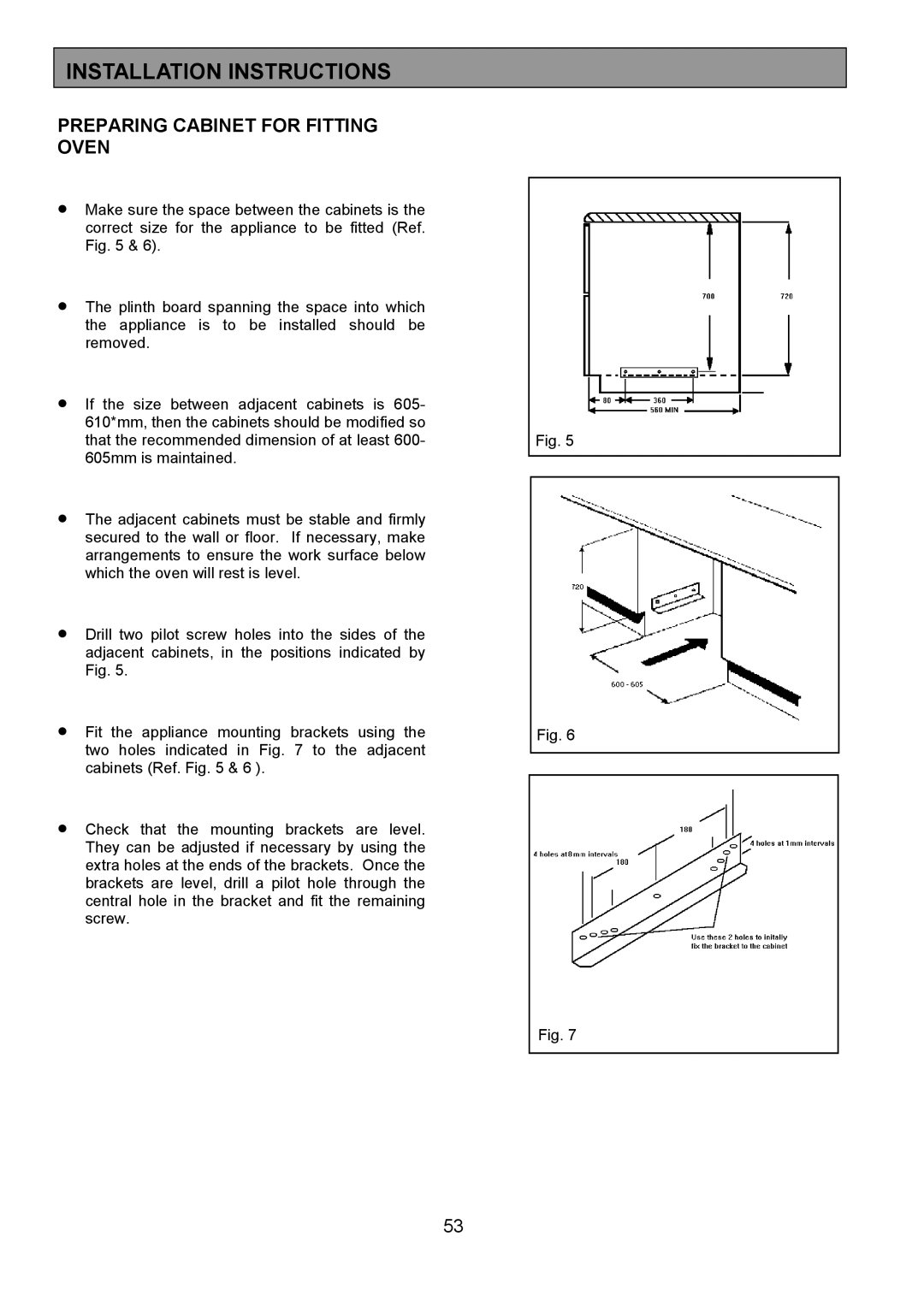 Zanussi 311608901 manual Preparing Cabinet for Fitting Oven 