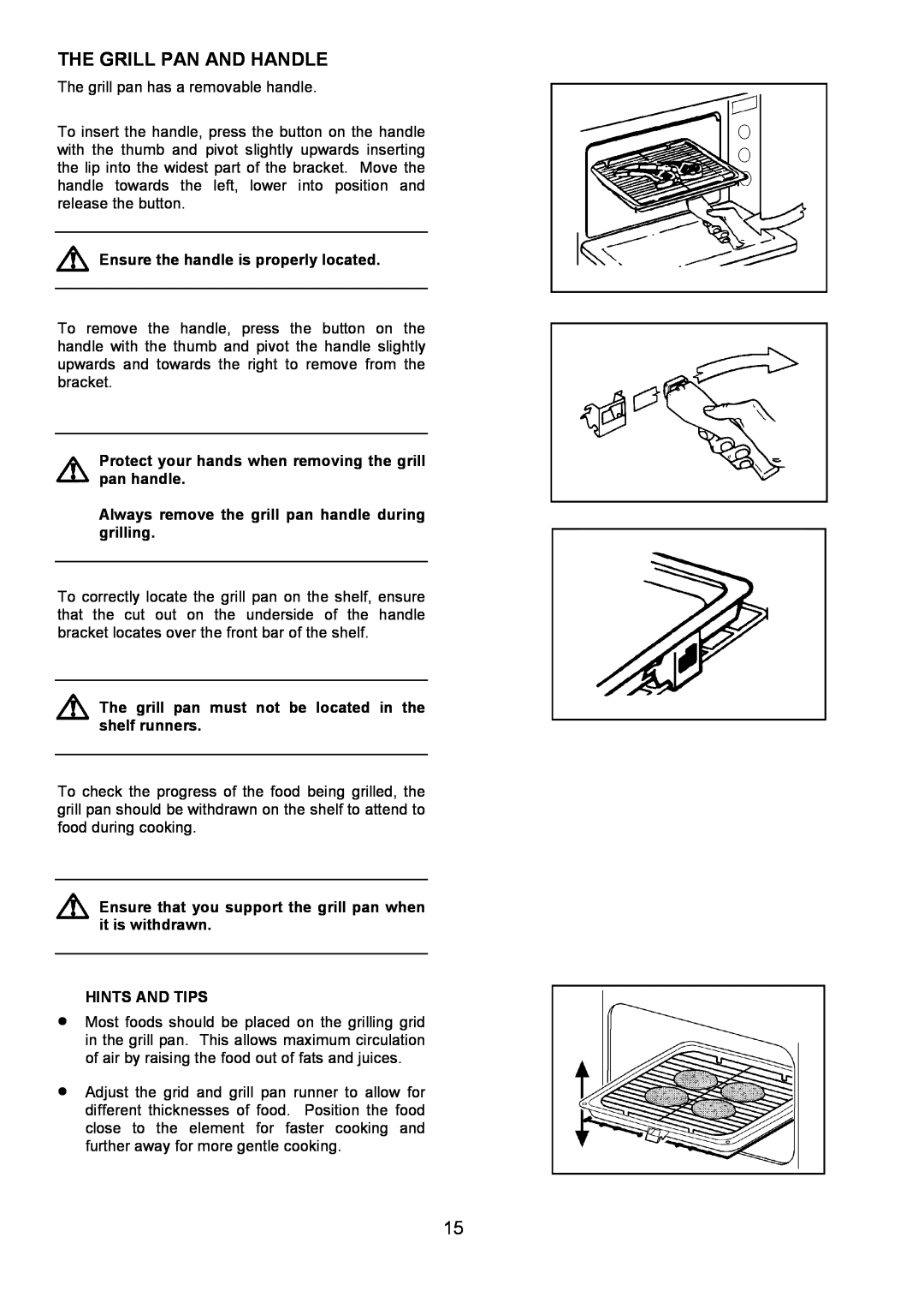 Zanussi 311608901 manual The Grill Pan And Handle, Ensure the handle is properly located, Hints And Tips 