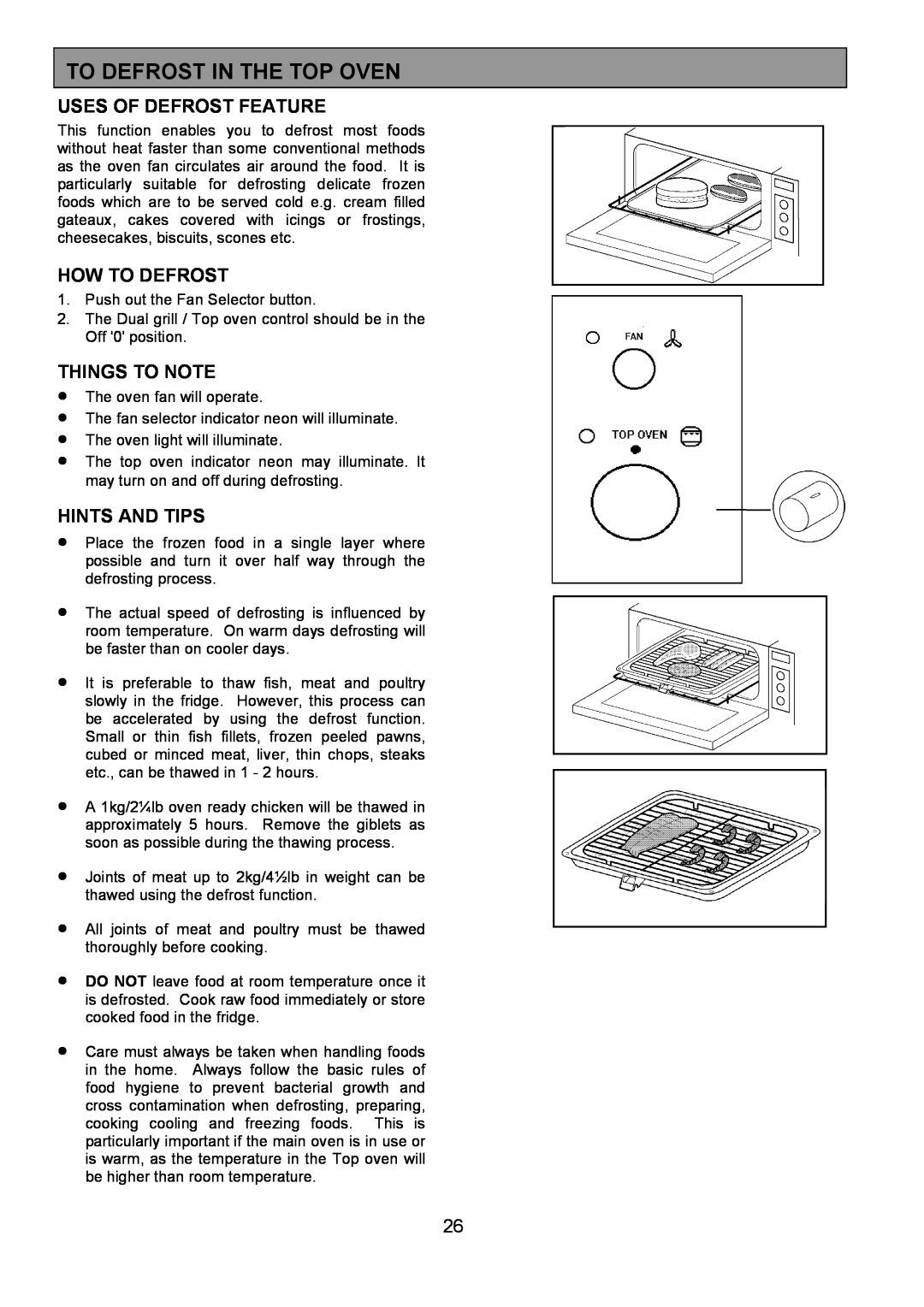Zanussi 311608901 To Defrost In The Top Oven, Uses Of Defrost Feature, How To Defrost, Things To Note, Hints And Tips 