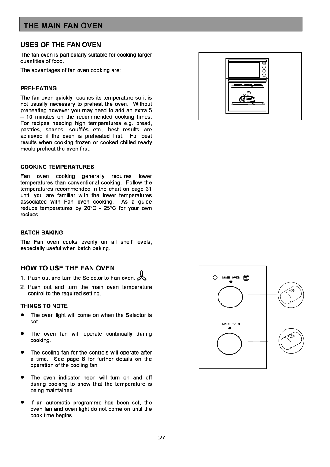 Zanussi 311608901 manual The Main Fan Oven, Uses Of The Fan Oven, How To Use The Fan Oven, Preheating, Cooking Temperatures 
