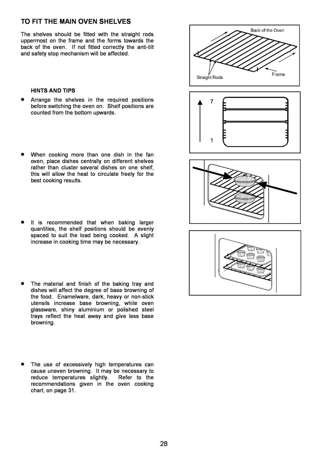 Zanussi 311608901 manual To Fit The Main Oven Shelves, Hints And Tips 