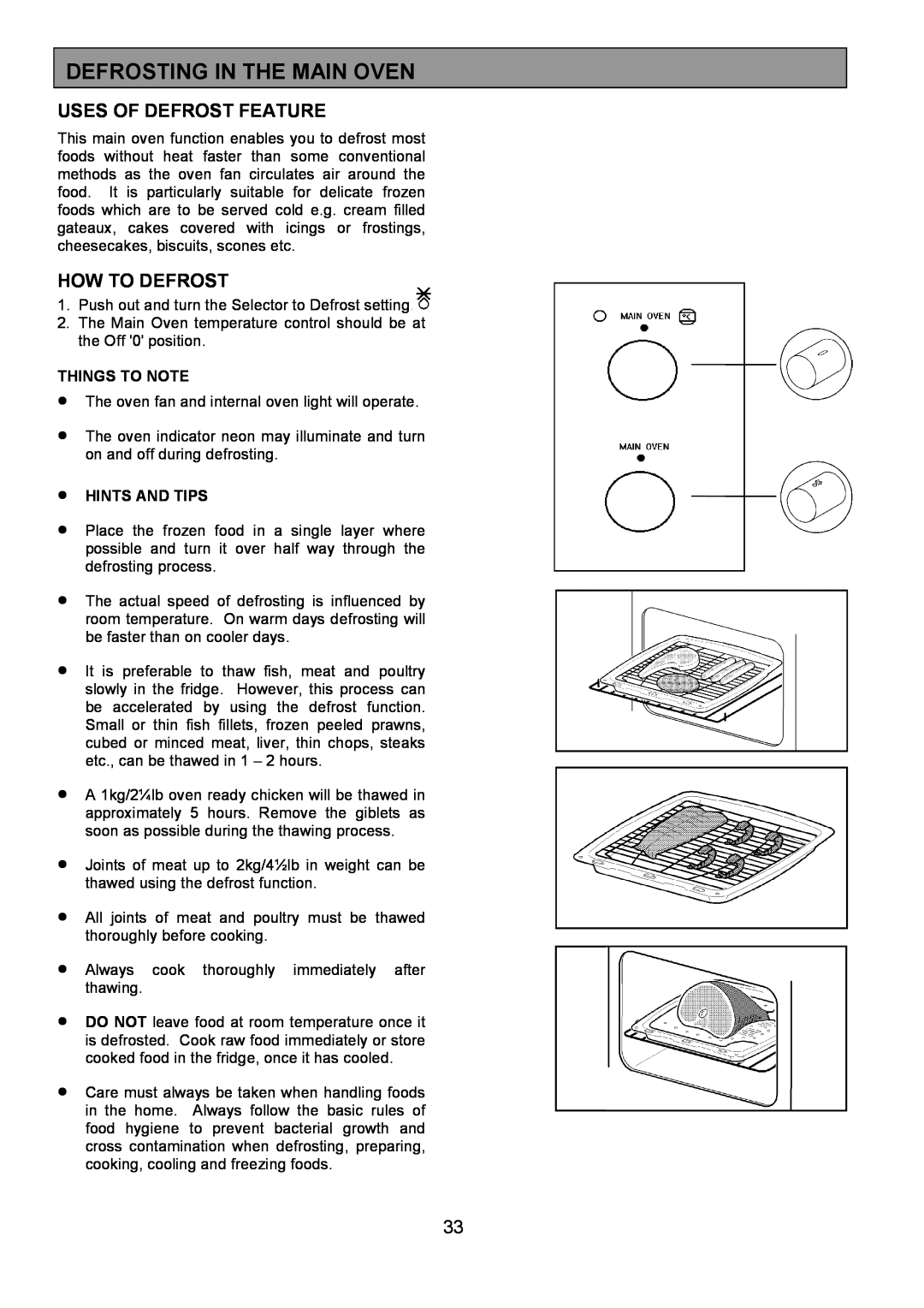 Zanussi 311608901 Defrosting In The Main Oven, Uses Of Defrost Feature, How To Defrost, Things To Note, Hints And Tips 
