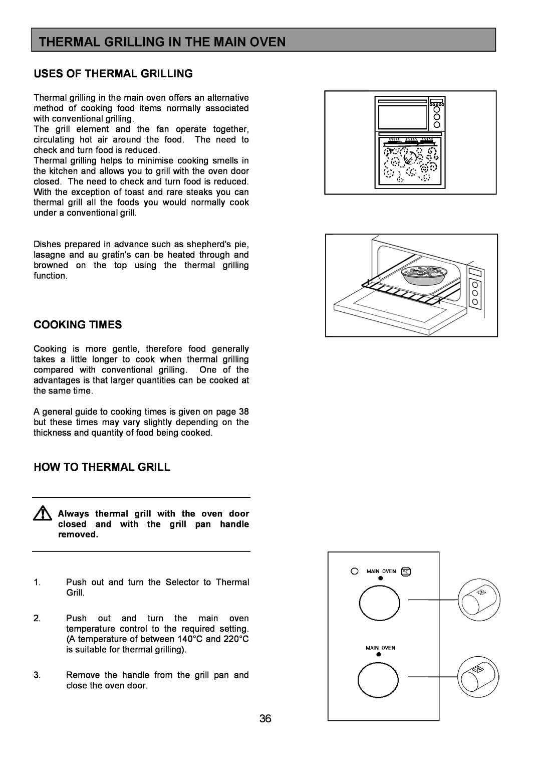 Zanussi 311608901 manual Thermal Grilling In The Main Oven, Uses Of Thermal Grilling, Cooking Times, How To Thermal Grill 