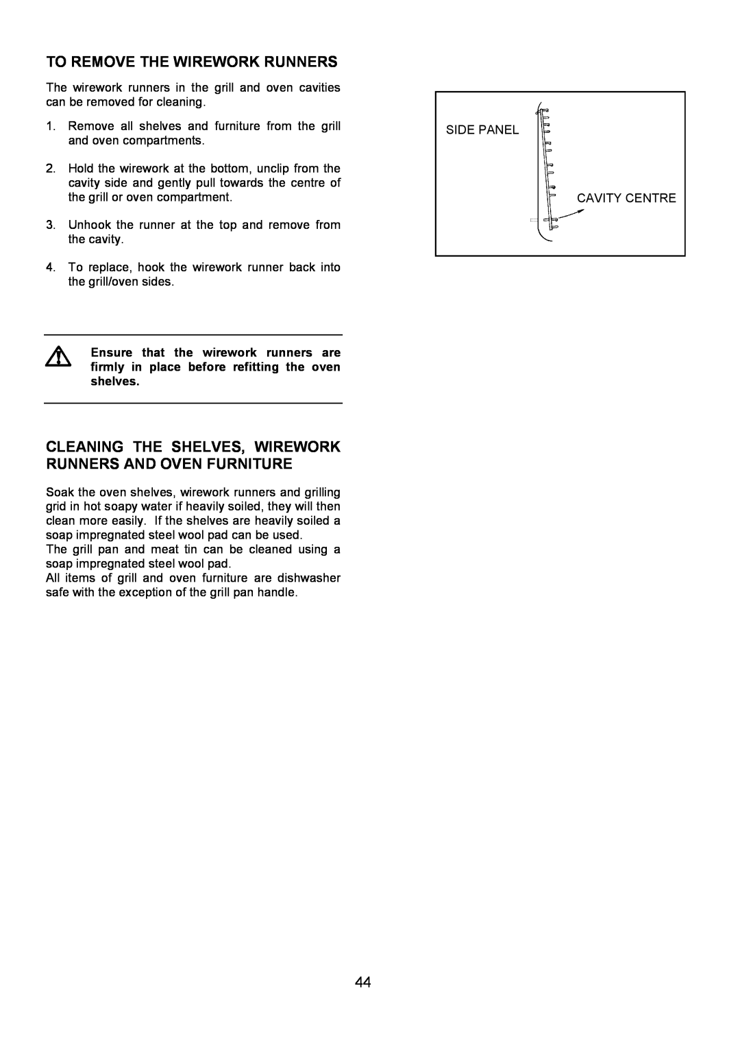 Zanussi 311608901 manual To Remove The Wirework Runners 