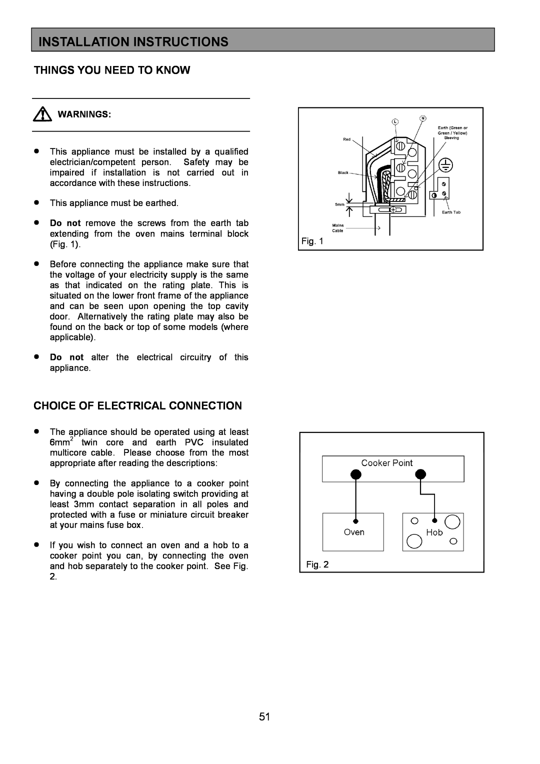 Zanussi 311608901 manual Installation Instructions, Things You Need To Know, Choice Of Electrical Connection, Warnings 