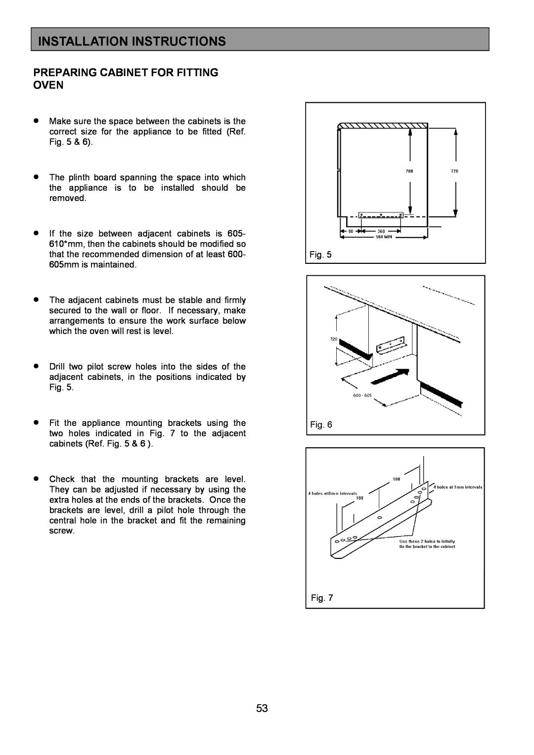 Zanussi 311608901 manual Preparing Cabinet For Fitting Oven, Installation Instructions 