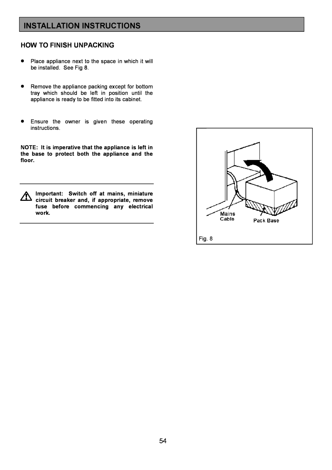 Zanussi 311608901 manual How To Finish Unpacking, Installation Instructions 