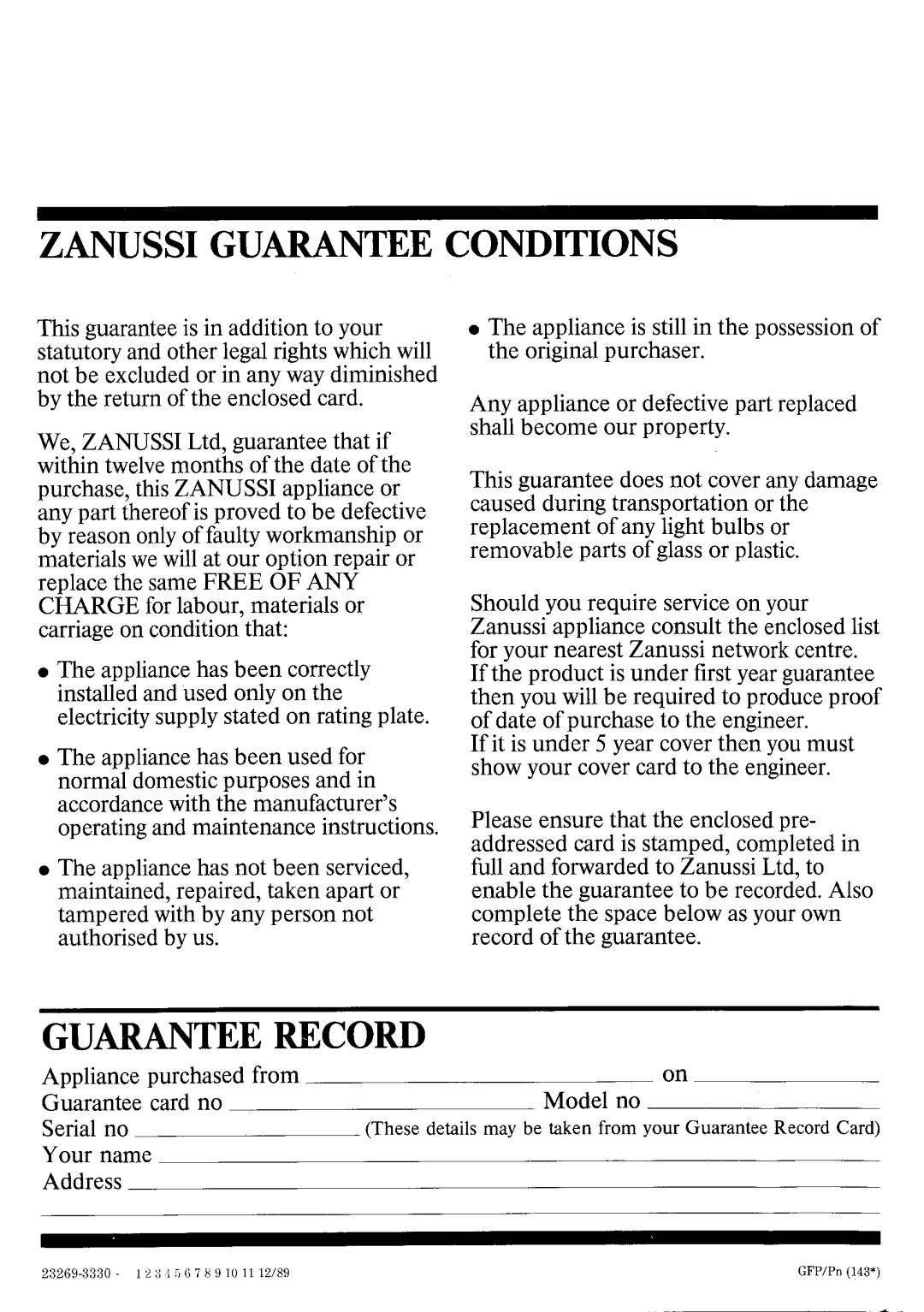 Zanussi 3W - ZR60/3B manual 