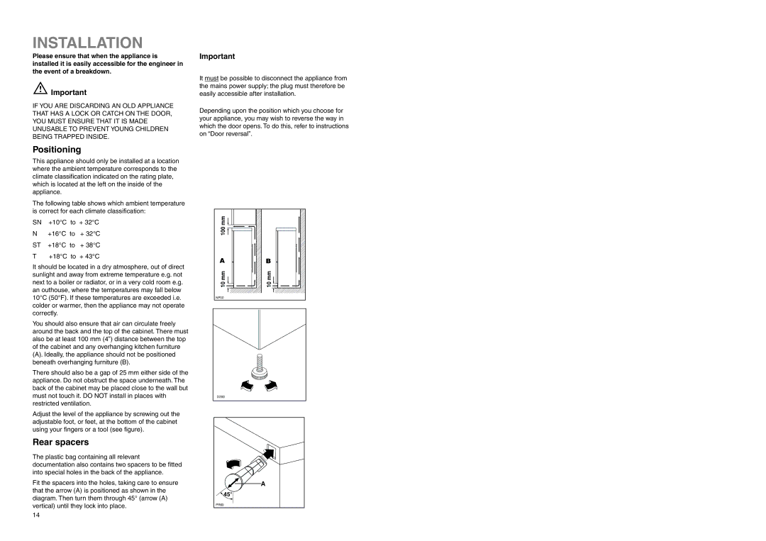 Zanussi 57/3 SI, Z 57/3 W Z manual Installation, Positioning, Rear spacers 