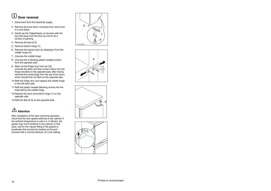 Zanussi 57/3 SI, Z 57/3 W Z manual Door reversal 