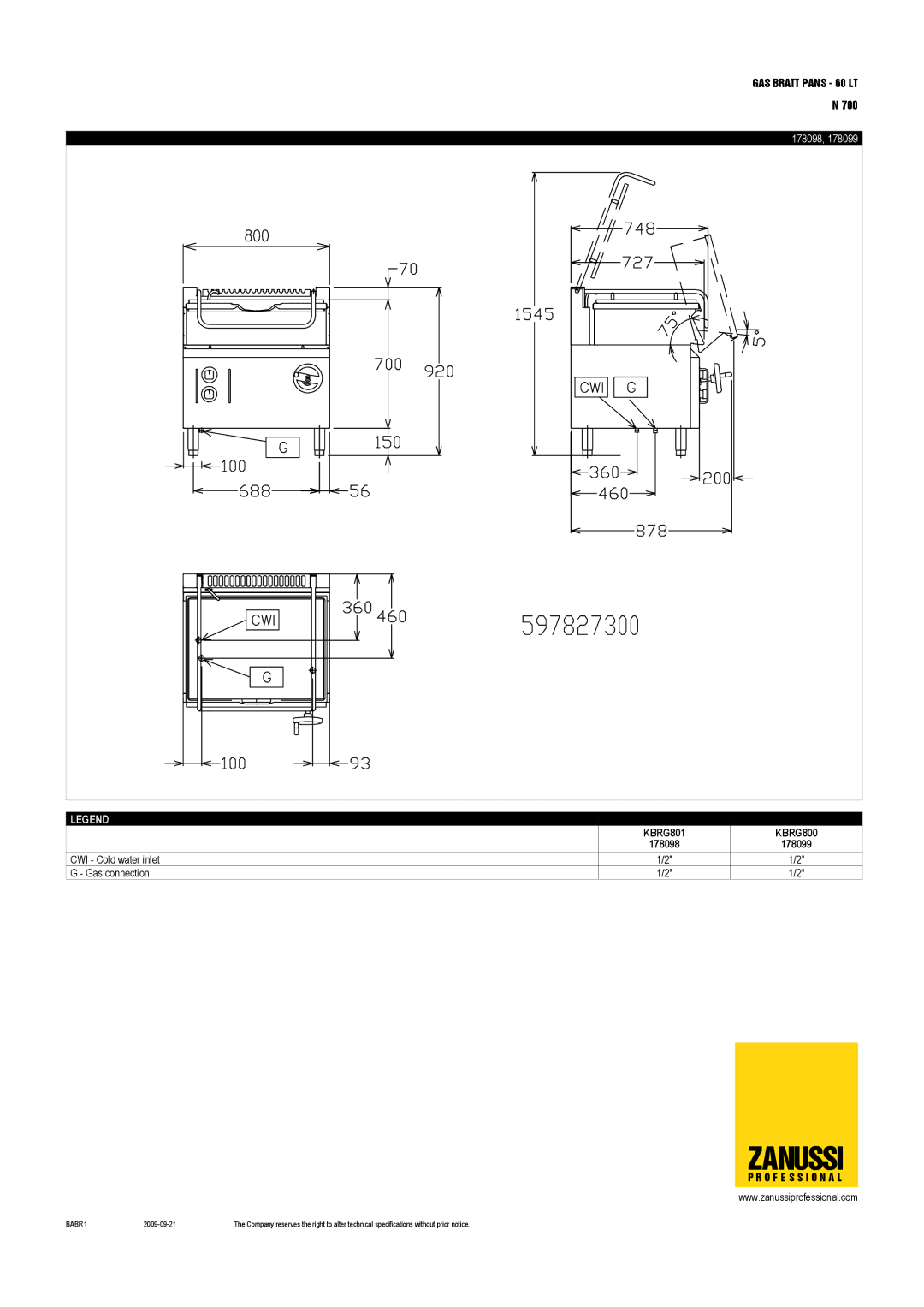 Zanussi 6030, 6050 dimensions CWI Cold water inlet Gas connection 