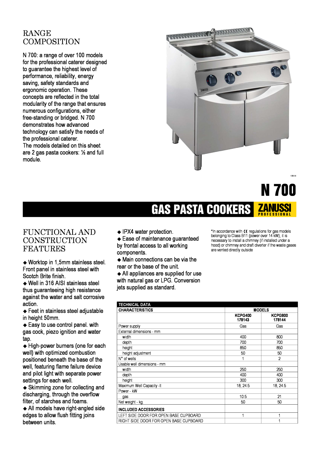 Zanussi 6204 dimensions Range Composition, Functional And Construction Features 