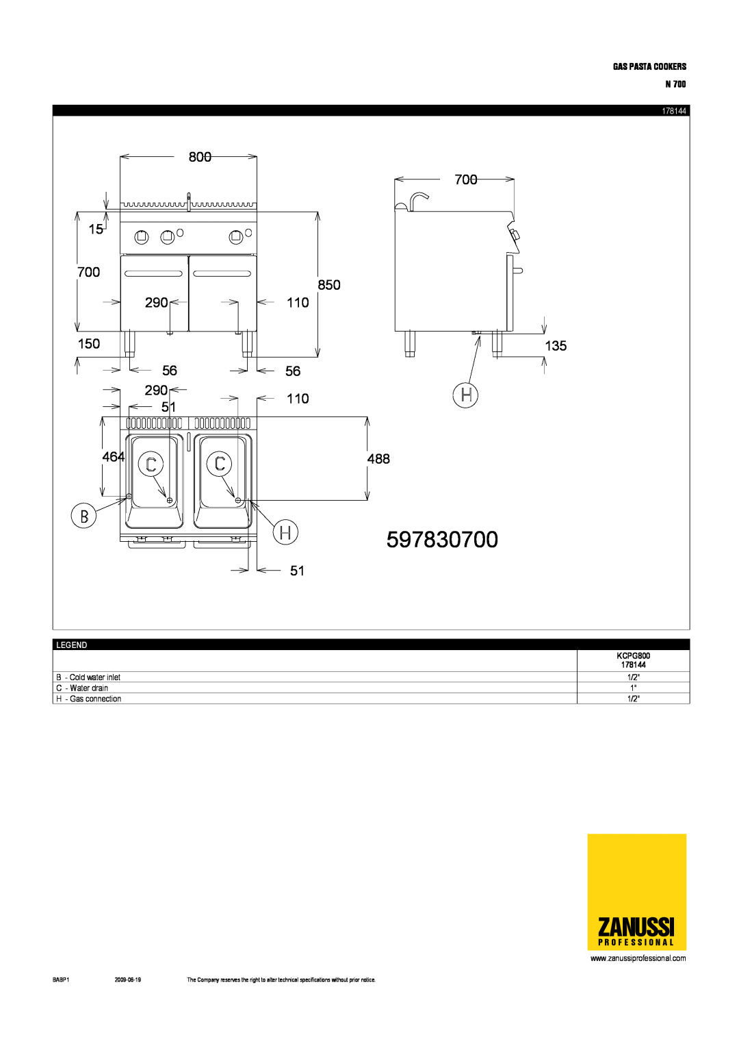 Zanussi 6204 dimensions 597830700, Zanussi, Cold water inlet, Water drain, Gas connection 